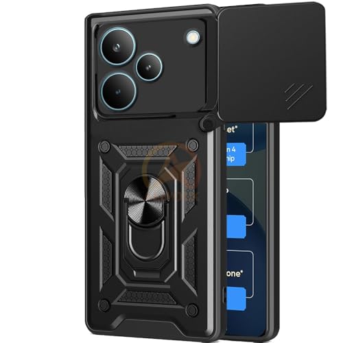 Image of Armor Bumper Back Cover Case for Realme P4 5G Pro Rotating Camera Cover, Ring Holder & Kickstand | Heavy Duty & 360 Degree Protection Realme P4 5G Pro Back Cover (Black)