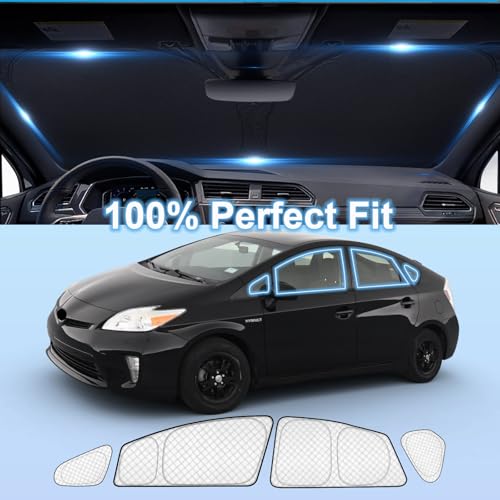 Image of KMF 10pcs Thicken Sun Shades for Toyota Prius 2010-2015 Accessories (Not Prius C or V), Full Car Window Covers Sunshade for Windshield Side Rear, UV Block and Privacy Blackout for Camping