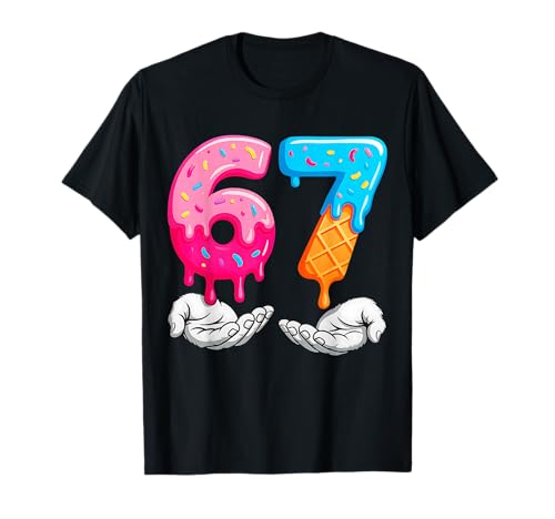 Photo de Six Seven Ice Cream Drip Cool Meme 67 Funny Number 6 7 Hand T-Shirt