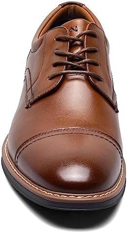 Nunn Bush Men's Centro Flex Cap Toe Oxford Dress Casual Leather Comfortable Lace Up, Cognac, 9 Wide | Image 2