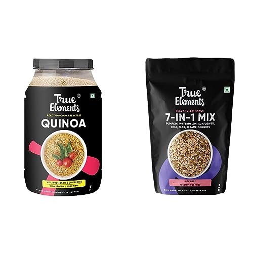 True Elements Certified Gluten Free Quinoa 2kg - Healthy Food | Diet Food | Quinoa Seeds & True Elements 7 in 1 Super Seeds Mix 250g - Mix Seeds | Diet Snacks | Roasted Seeds for Eating