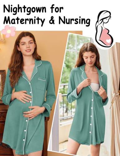 Image of Ekouaer Nightgowns for Women Long Sleeve Night Gown Button Pajama Dress