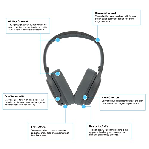 Made for Amazon, Active Noise Cancelling Bluetooth Headphones with Built-in Microphone | Grey by ONANOFF - Image 5