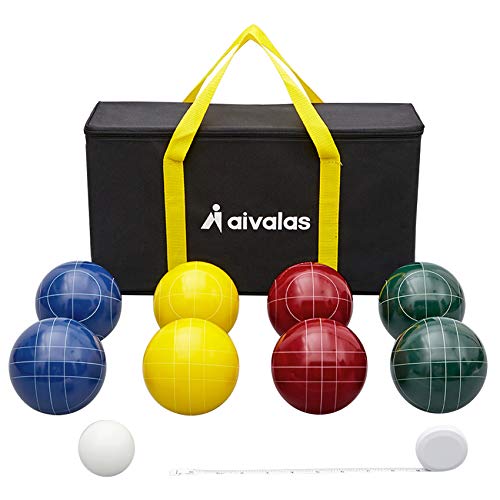 Aivalas Bocce Ball Set, 107mm Bocci Ball Set with 8 Resin Balls, Pallino, Measuring Tape, Carrying Bag, Bocce Balls Game for Outdoor Yard Backyard Lawn Beach(2-8 Players)