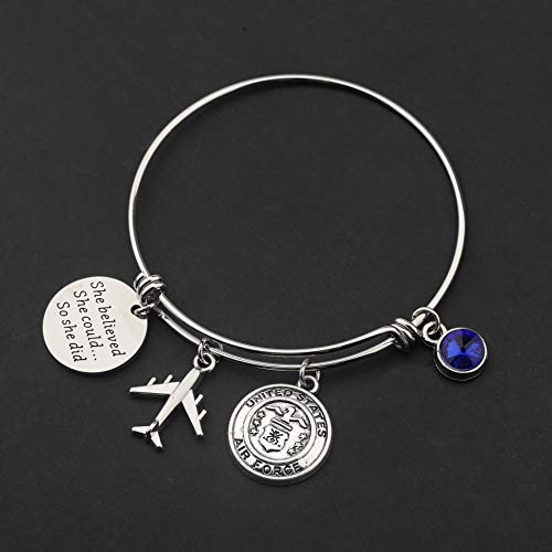 TIIMG Military Gift She Believed She Could So She Did Army Air Force Bracelet Military Mom Wife Bangle Bracelet3