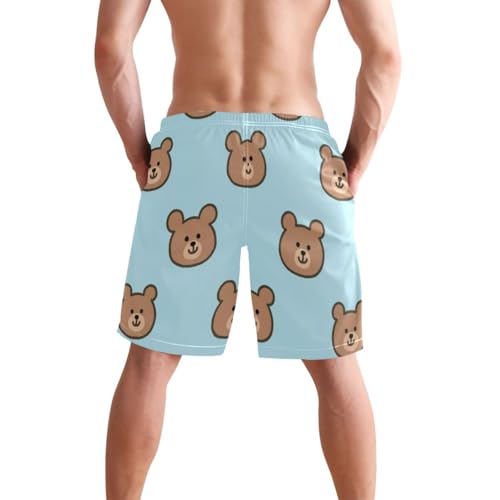 Blue Cartoon Bear Board Shorts Men's with Pockets Mens Swim Shorts with 8”/ 9” Long XL Plus Size Exercising3
