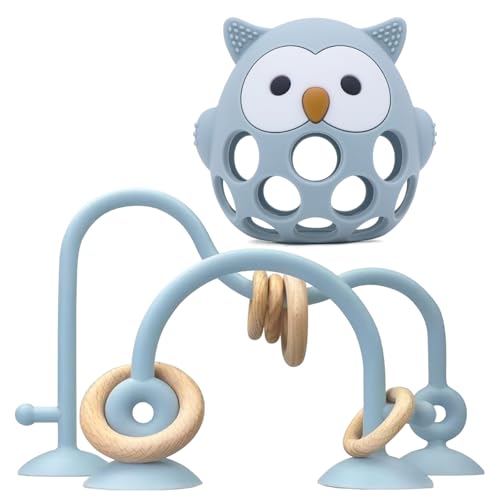 Image of Baby High Chair Suction Toys Teething Chew - Baby Teething Table Toys Silicone Teethers, Food Grade Silicon for 6 12 18 Months (Blue)