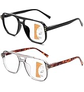 JO Progressive Multifocus Reading Glasses Men Women - No Line Progressive Reader Half-Rim for Mid...