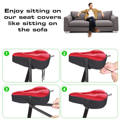 Zacro Bike Seat Cushion - Padded Gel Bike Seat Cover for Men & Womens Comfort, Compatible with Peloton, Stationary Exercise or Cruiser Bicycle Seats, 11 x 7 inches - Thumbnail 6