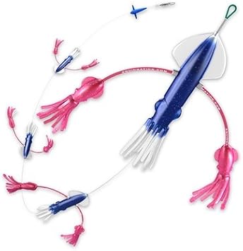 شيء مرن زغبي لصيد الأسماك سلسلة ديزي التونة ومغناطيس مارلين من Squidnation Electric Blue Pink & Pink