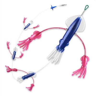 Flippy Floppy Thing Fishing Daisy Chain Tuna & Marlin Magnet by Squidnation (Electric Blue Pink & Pink)
