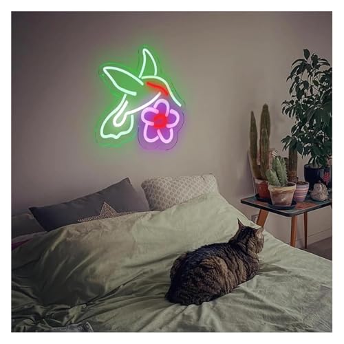 Panneau néon colibri lumière variable contre les murs tristes