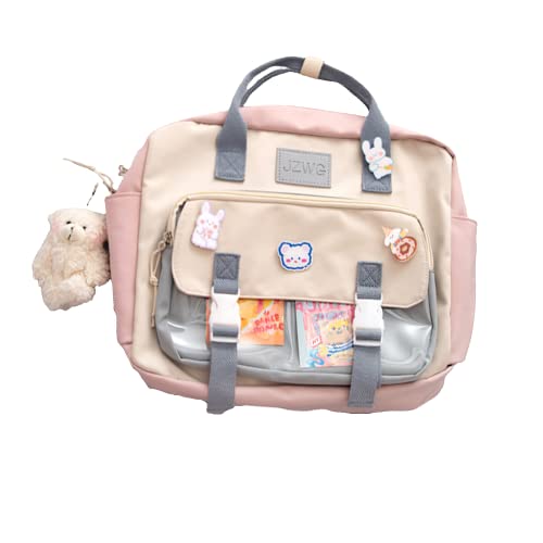 LaurelTree Aesthetic Kawaii Cute Backpack with Accessories and Pins Laptop Travel Bag School Students Suppliers Teens Girls (Pink)
