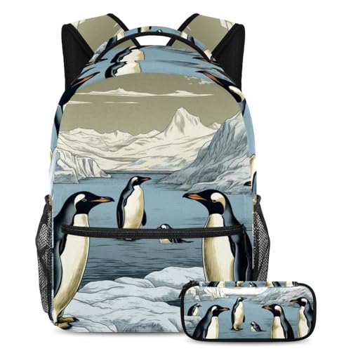Cartables et sac à dos scolaire motif pingouin trousse à crayons assortie multicolore