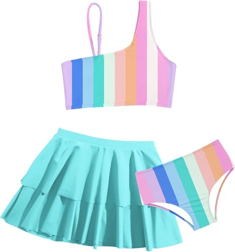 Image of RAISEVERN Girls Swimsuit 3 Piece Bathing Suits Cute Swimwear for 5-12 Years