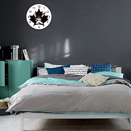 Canada Ice Hockey Maple Round Wall Clock Wood Modern Digital Silent Non Ticking Clock Home Decor #TOP3