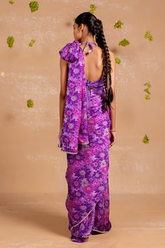 Image of MIRCHI FASHION Women Saree Chiffon Floral Printed | Breathable Festive Occasion Sari for Social Visits with Matching Blouse Piece