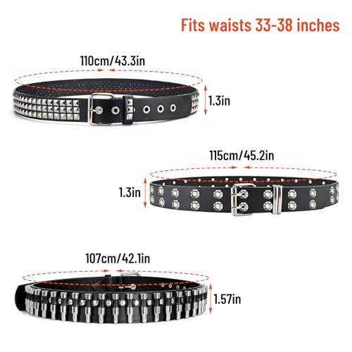 Black Studded Belt, 3 Pcs Y2K Belt Emo Girl Goth Punk Rock Double Grommet with Pyramid Scene for Women Men2