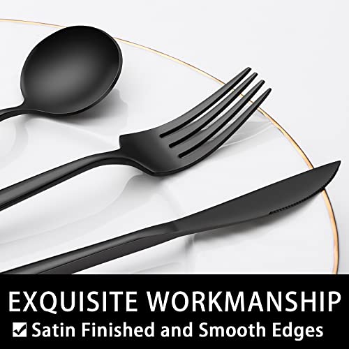 60-Piece 12 Setting Black Silverware, Food-Grade Stainless Steel Flatware Cutlery Set for Home, Office, Restaurant, Hotel - Image 4
