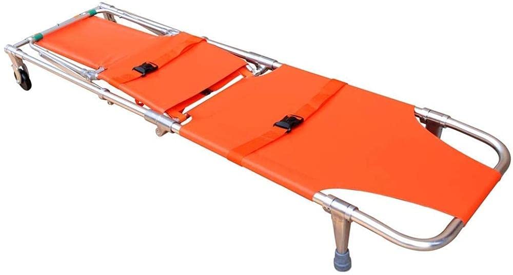 Camilla de rescate de emergencia, silla plegable de aluminio, camilla de ambulancia, bombero, silla de escalera de evacuación con 2 pies de apoyo y 2 ruedas guía, fácil de transferir en el suelo
