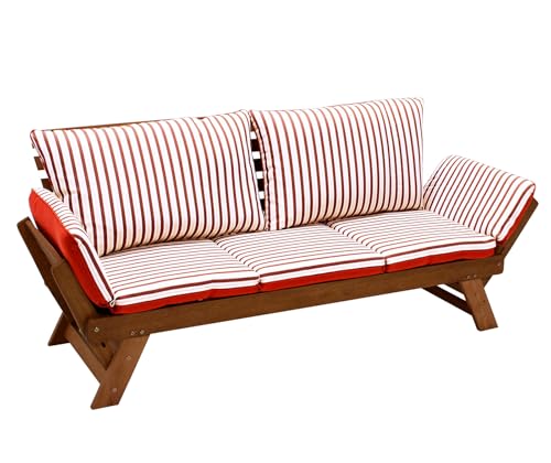 DEGAMO Garten - Liegesofa Tirol 202cm mit klappbaren Seitenlehnen, Eukalyptusholz, mit Wendeauflage rot beige, FSC®-Zertifiziert, Innen und Außen