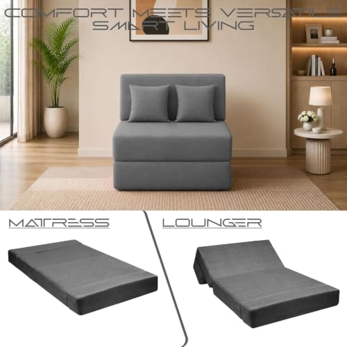Image of Los Angeles Foldable One Seater Sofa Cum Bed, Sofa Bed 3 X 6 Feet Jute Fabric Washable Cover Including Cushion Perfect for Living Room & Office Guest Room - Grey Color