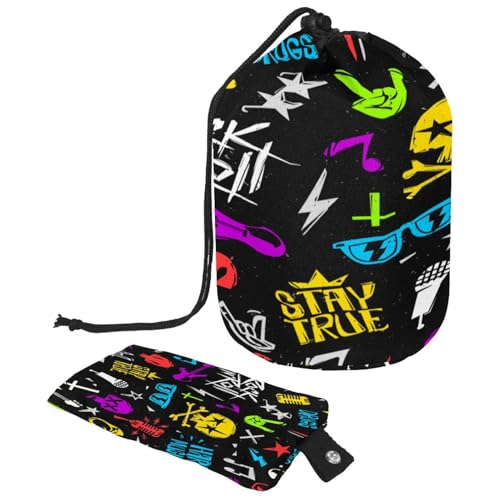 Trousse de toilette avec cordon de serrage, motif tête de mort rock 'n'roll, trousse de toilette en forme de tonneau, trousse de maquillage de voyage + petit sac,...
