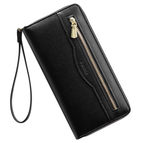 Portefeuille long avec dragonne grand portefeuille tendance deux volets noir