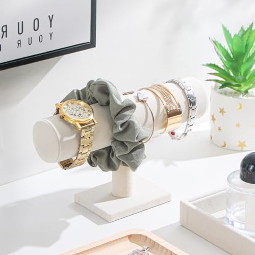 T-Bar Bracelet Holder, Bracelet Watch Display Stand For Store Show, Hair Tied Watch Jewelry Organizer Rack For Selling Show (Beige Velvet)3