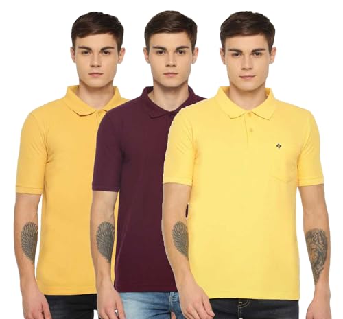 Image of Dollar Men's Pack of 1 Solid Cotton Blend Polo Neck T-Shirt
