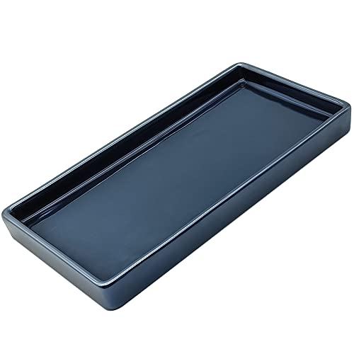 KtbeYTi 20x10 cm Bandeja de Cerámica Rectangular Pequeño, Bandejas Decorativas, Cerámica Bandeja de Joyas, para Cosméticos Relojes Perfumes Adornos Baño Tocador Escritorio, Azul Jazz