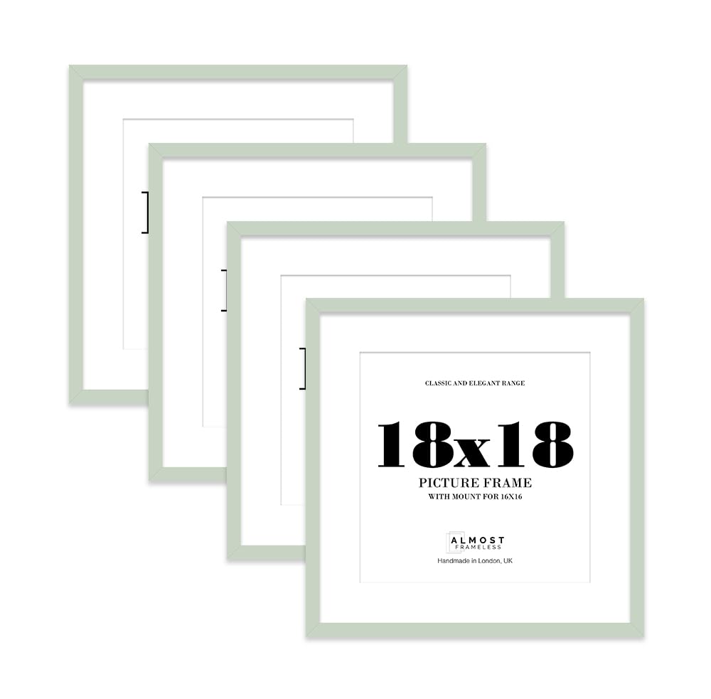18x18 Mint Green Picture Frame with Mount for 16x16 Photos, Prints - Modern Square Wall Frame, Set of 4