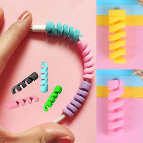 Image of Cable Saver Multipurpose Spiral Charger Protector - 4 Pieces (Pack of 1) for Data & Charging Cords, Multi-Color Protective Wraps for Tangle-Free, Durable, and Long-Lasting Cable Protection.