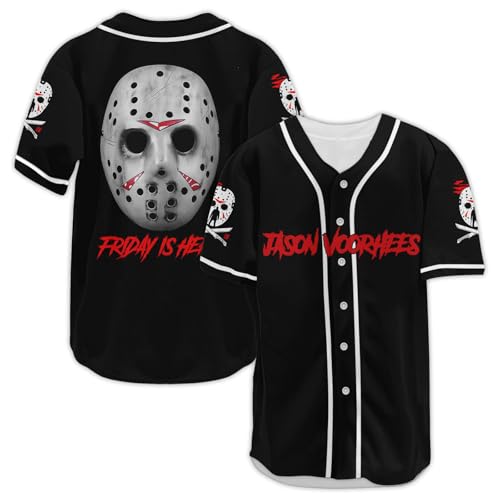 fat mummy Jason Horror Baseball Jerseys Shirt Scary Movie Halloween Shirt Gifts for Movie Lover (L) Black-White