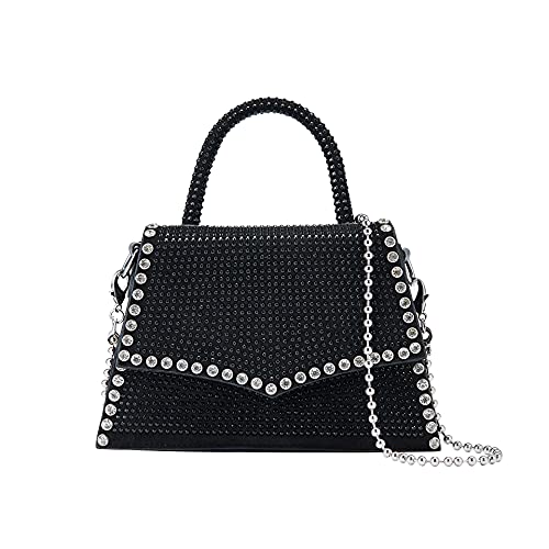 Rhinestone Evening Bag for Women - Fashion Crystal Crossbody Small Clutch Purse with Chain Strap for Party Cocktail Club(Black)