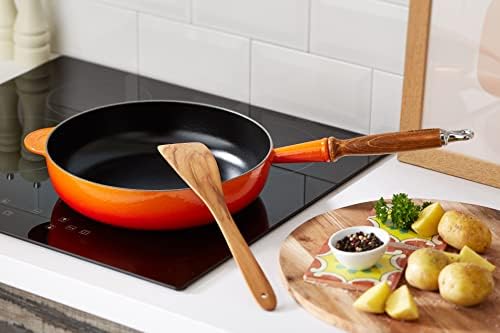 Le Creuset Signature Cast Iron Sauté Pan With Large Frying Area and Cool-Touch Wooden Handle, For All Hob Types, 28 cm, Volcanic, 200592809