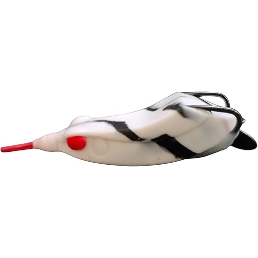 Fishing Thunder Frog Fake Bait Double Hooks with Sequins, White and Black Pattern, Sharp Barbed Hook, Red Tip Topwater Silicone Bait 70mm 17g Soft Fishing Frog Lures (Pack of 1)