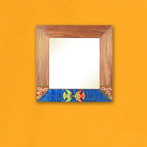 Image of AAKRITI ART CREATIONS Nemo Rosewood Mirror with Fish Motifs (18x18)