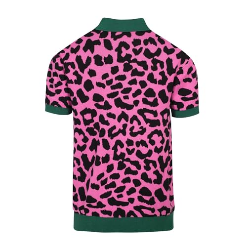 Men's Knitted Retro Poloshirt, 1960s Mod Style Vintage Short Sleeve Shirt with Animal Pattern Rose Red2