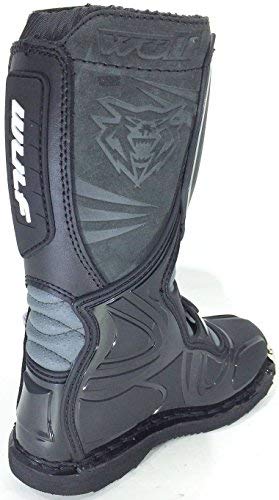 MOTORBIKE WULFSPORT WULF KIDS LA MX ENDURO BOOTS Motorcycle Motocross Cub LA Junior Quad ATV BMX MTB Off Road Sport Racing Armour Boots BLACK (UK 6 / EU 39)