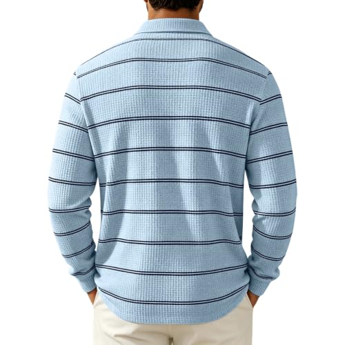 Mens Rugby Shirt Button Collared Henley Waffle Knit Shirt Men - image 4