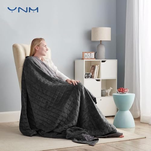 Image of YnM Exclusive Weighted Blanket, Cooling Bamboo & Cozy Velvet Dual-Sided, Smallest Compartments with Glass Beads, Ideal for One Person of 190lbs on Queen /King Bed (60x80 Inches, 20 Pounds, Light Grey)