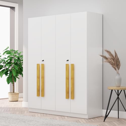 Image of Bniture 4 Door Wardrobe for Bedroom with Lockable Door & Hanging Space | Almirah for Clothes with Elevated Bottom Base | Wardrobe for Storage Cupboard | 3 Years Warranty (Frosty White, 4 Door)
