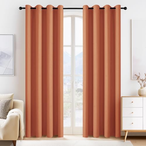 Image of PONY DANCE Burnt Orange Blackout Curtains 80 inch Long 2 Panels Set, Thermal Insulated Solid Grommet Closet Curtains for Bedroom Closet Door, Temporary Doorway Cover Room Divider Drapes, W 55 inch x L 80 inch