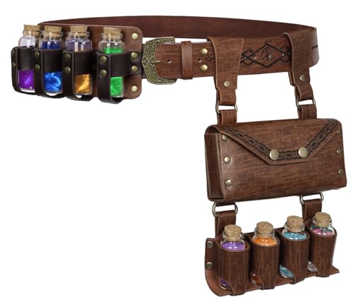 Dicxoser Renaissance Medieval Accessories Belt Set - Renaissance Belt with Potion Bottles & Alchemy Bag for LARP Halloween