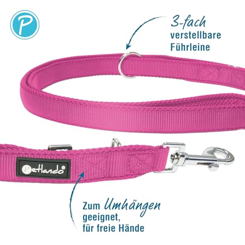 Petlando Hundeleine Mesh, 2,30 m Länge & 1,5 cm Breite für kleine Hunde, verstellbar & pflegeleicht, Farbe Fuchsia, Hands Free Führleine