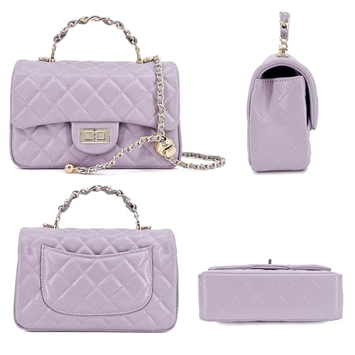 Image of M-ioi-M Small Quilted Crossbody Bags for Women,Leather Shoulder Bag with Gold Chain Strap,Metal Top Handle Flap Evening Purse