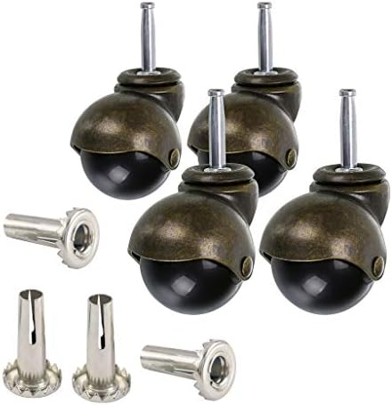 Skelang 1.5 Inch Ball Caster Stem Caster Wheel with Sockets, Vintage Antique Swivel Caster for Furniture, Sofa, Chair, Cabinet, Pack of 4