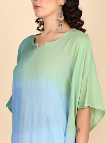 Image of Maaesa Women Handcrafted Tie & Dye Rayon Crepe Kaftan Dress | Casual Wear | Flowy Kaftan Style | Lightweight & Breathable Fabric