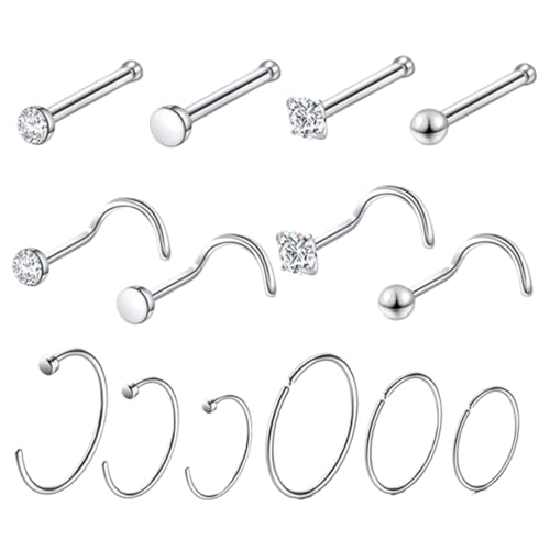 OQKAHIV 14 Pcs Piercing Nariz Aro, Espárragos para La Nariz, Piercing Nariz Piercing Nariz Acero Quirurgico, Piercing Nariz Aro Piercing Septum Nostril Pendientes Nariz, Piercings para La Nariz Joyas